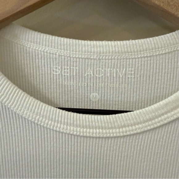 SET active Ribbed Modal Body Long Sleeve tee size medium in white blanc - Picture 4 of 8